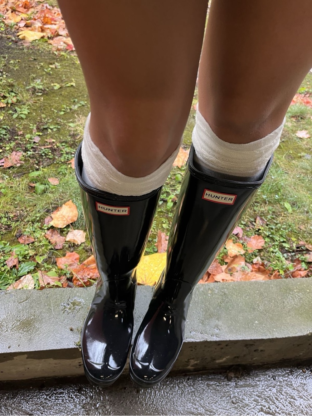 Hunter Women's Glossy Black Tall Rain Boots with Logo